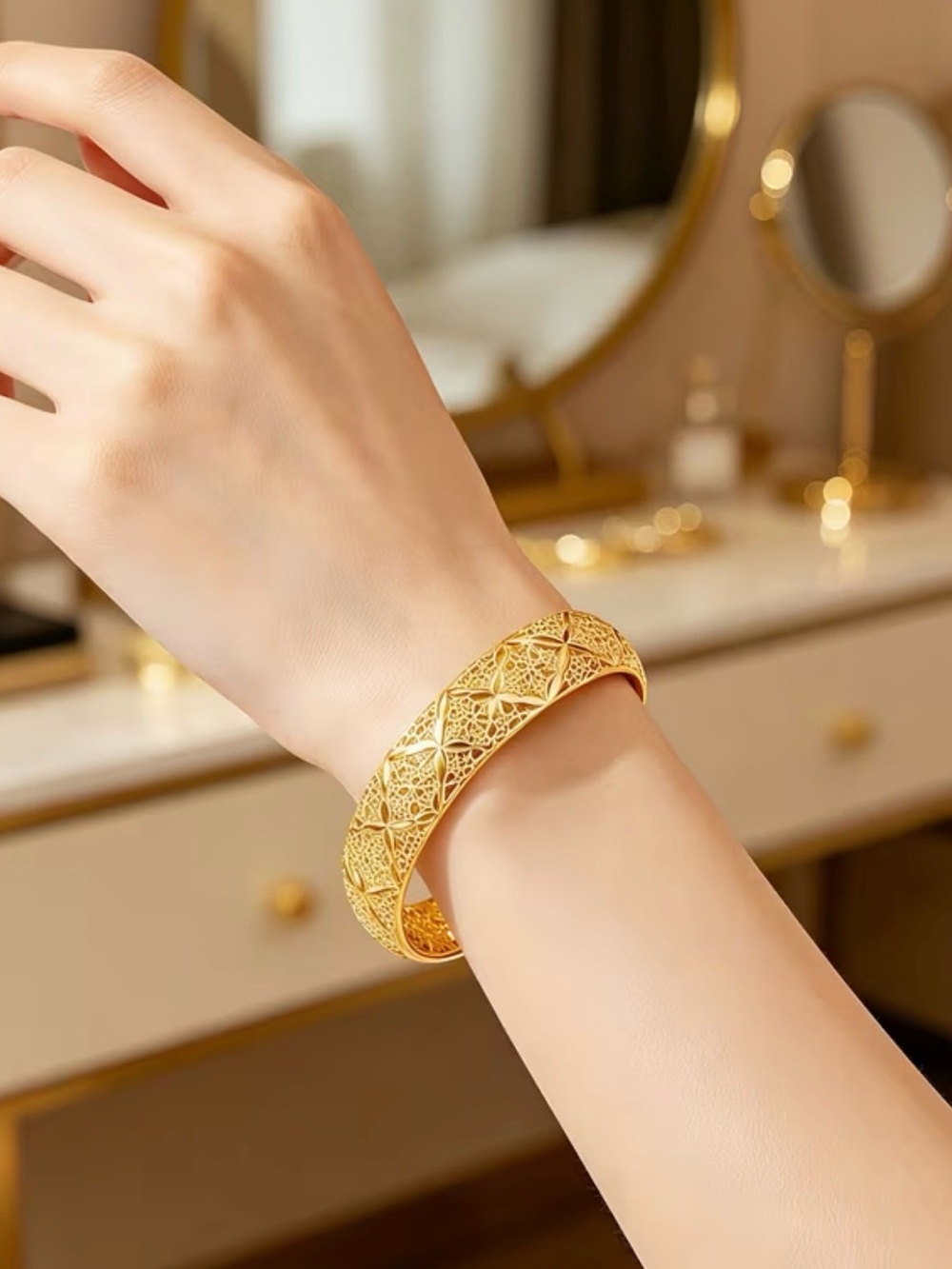 Gold Floral Filigree Bracelet